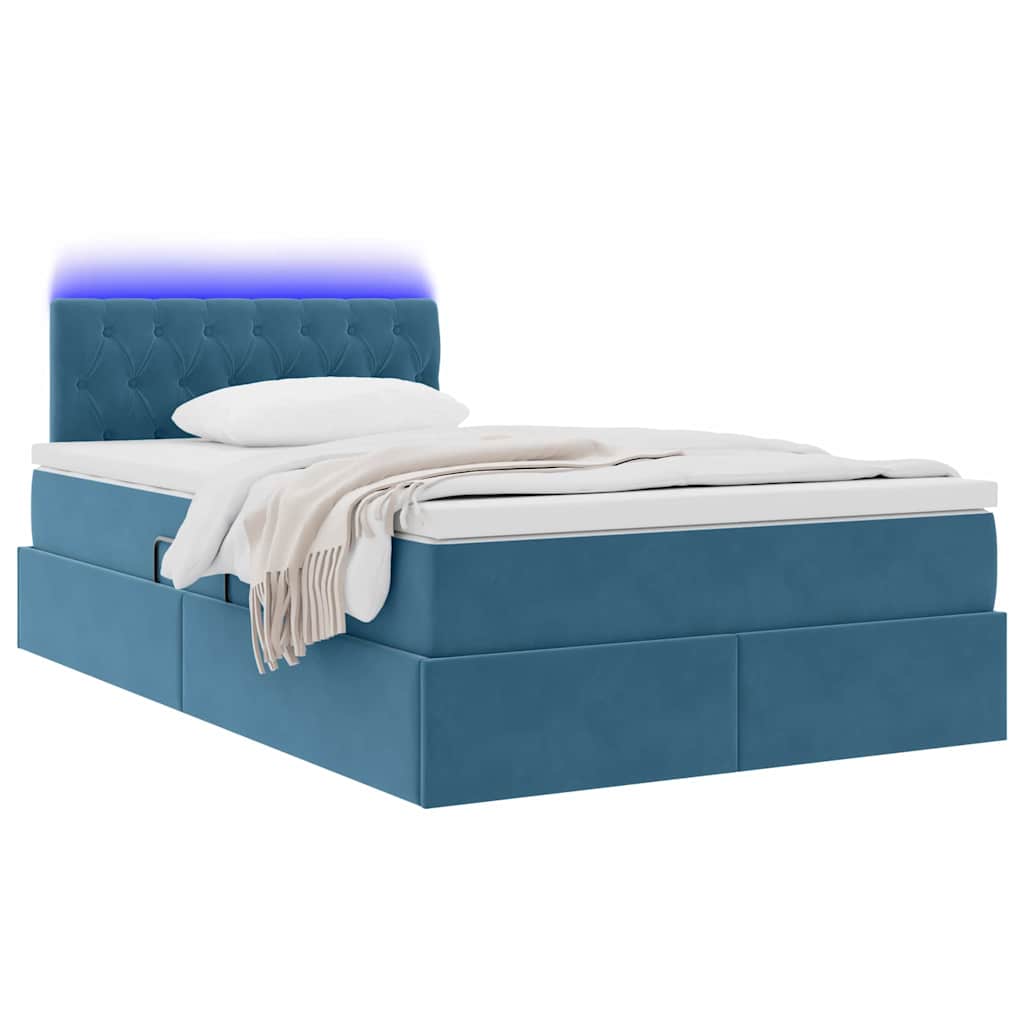 Letto con contenitore e LED Blu Scuro 120 x 200 cm Velluto