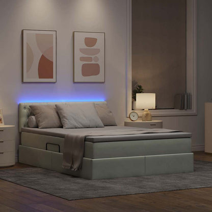 Letto con contenitore e LED Grigio chiaro 140 x 190 cm Velluto