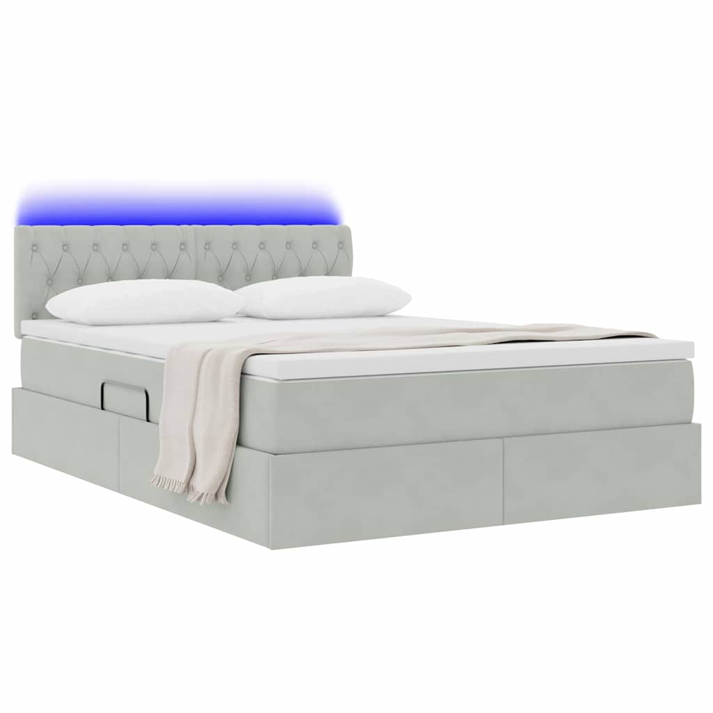 Letto con contenitore e LED Grigio chiaro 140 x 190 cm Velluto
