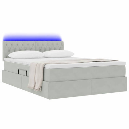 Letto con contenitore e LED Grigio chiaro 140 x 190 cm Velluto