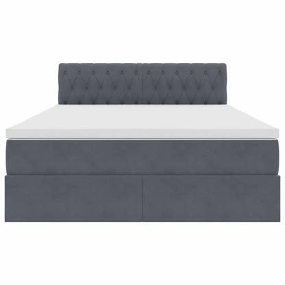 Letto con contenitore e LED Grigio scuro 140 x 190 cm Velluto