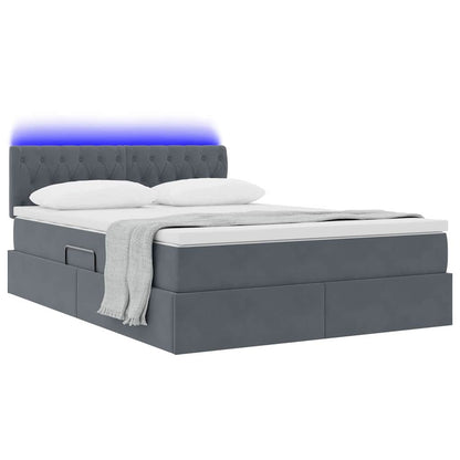 Letto con contenitore e LED Grigio scuro 140 x 190 cm Velluto
