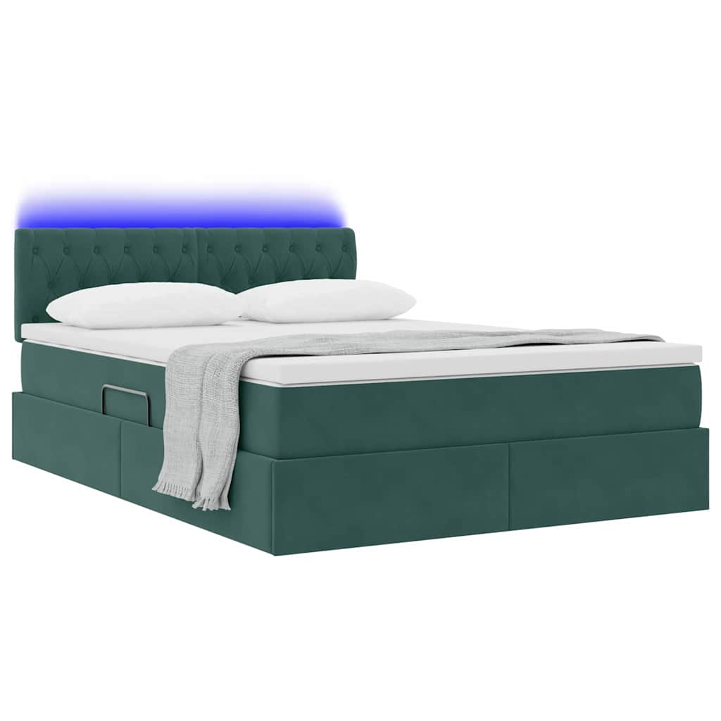 Letto con contenitore e LED Verde Scuro 140 x 200 cm Velluto