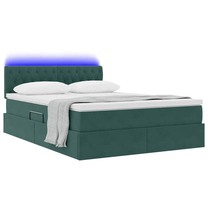 Letto con contenitore e LED Verde Scuro 140 x 200 cm Velluto