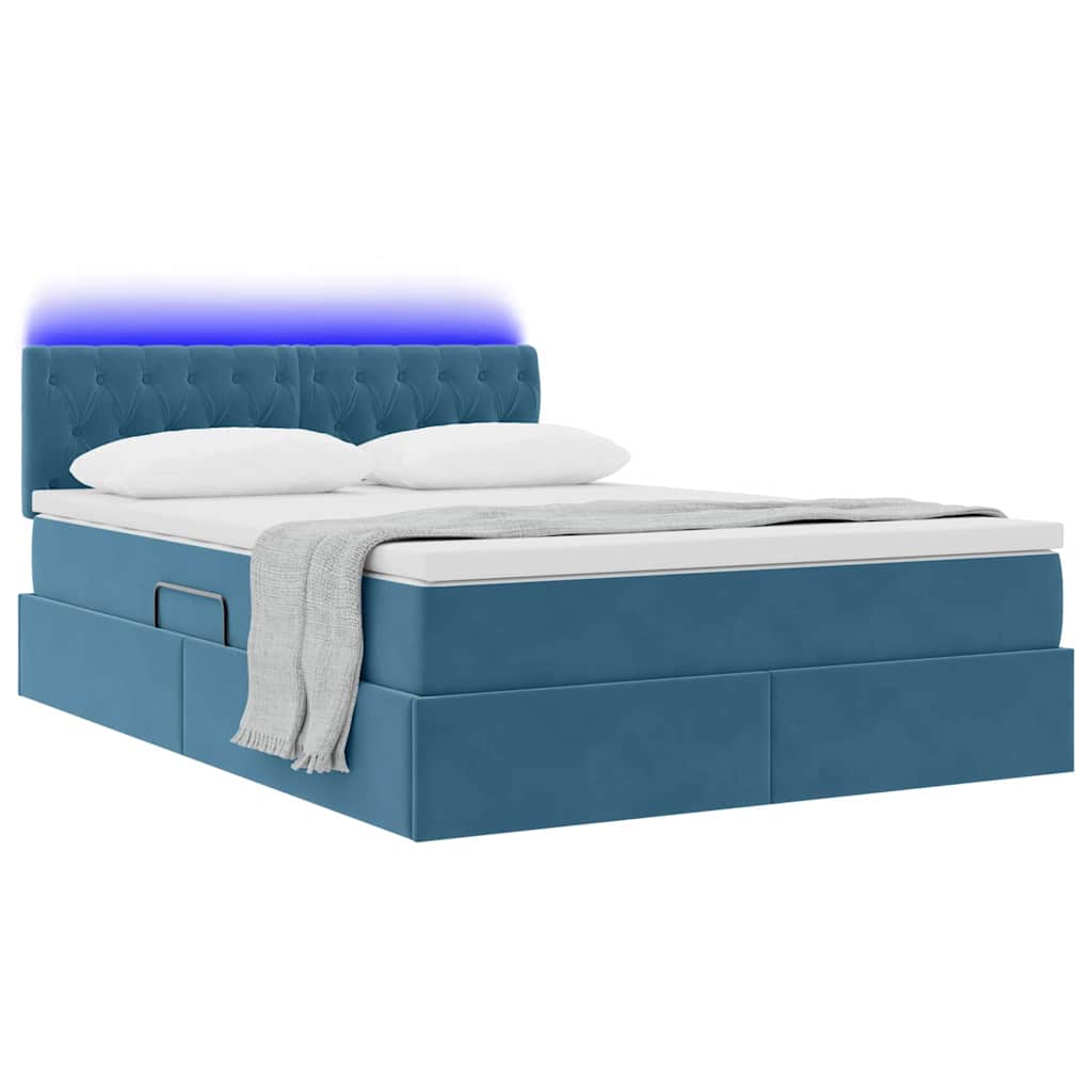 Letto con contenitore e LED Blu Scuro 140 x 200 cm Velluto