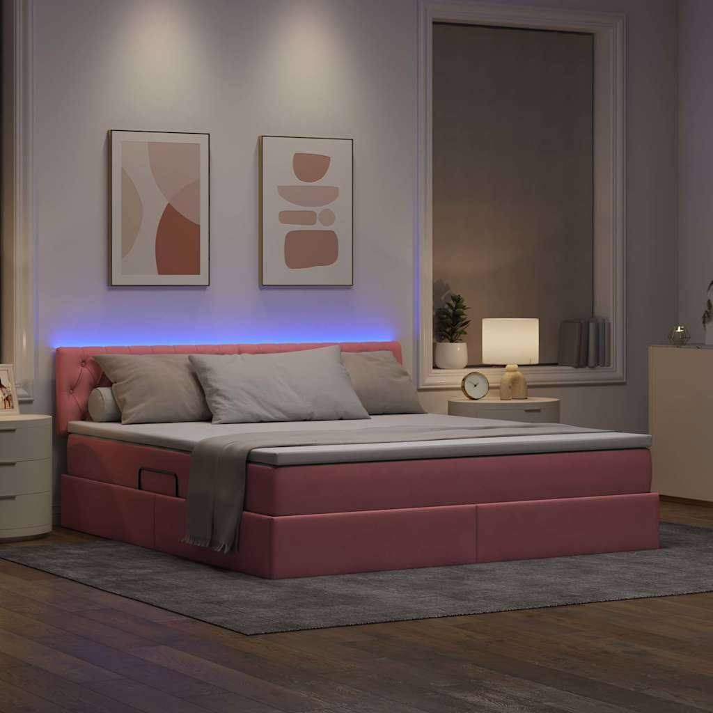Letto con contenitore LED e materasso Rosa 160 x 200 cm Velluto | homemem39