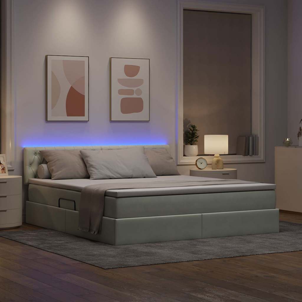 Letto con contenitore LED e materasso Grigio Chiaro | homemem39