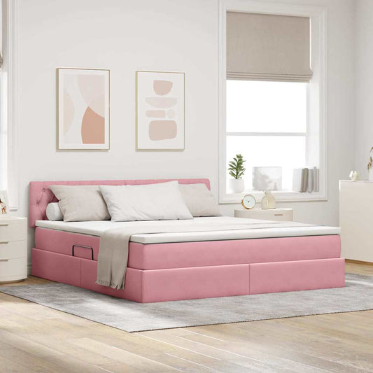 Letto con contenitore LED e materasso Rosa 180 x 200 cm Velluto | homemem39