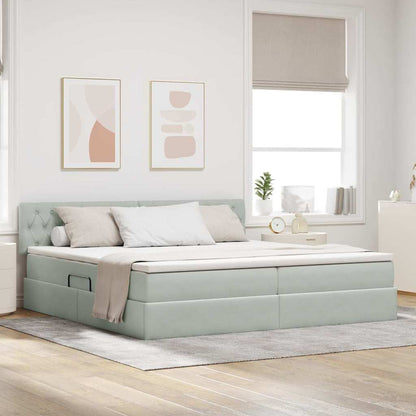 Letto con contenitore e LED Grigio chiaro 200 x 200 cm Velluto