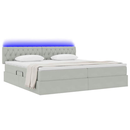 Letto con contenitore e LED Grigio chiaro 200 x 200 cm Velluto