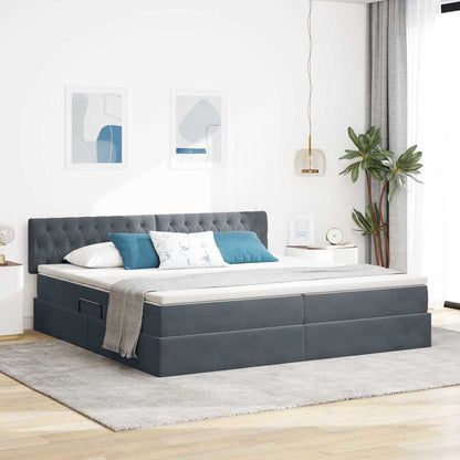 Letto con contenitore e LED Grigio scuro 200 x 200 cm Velluto