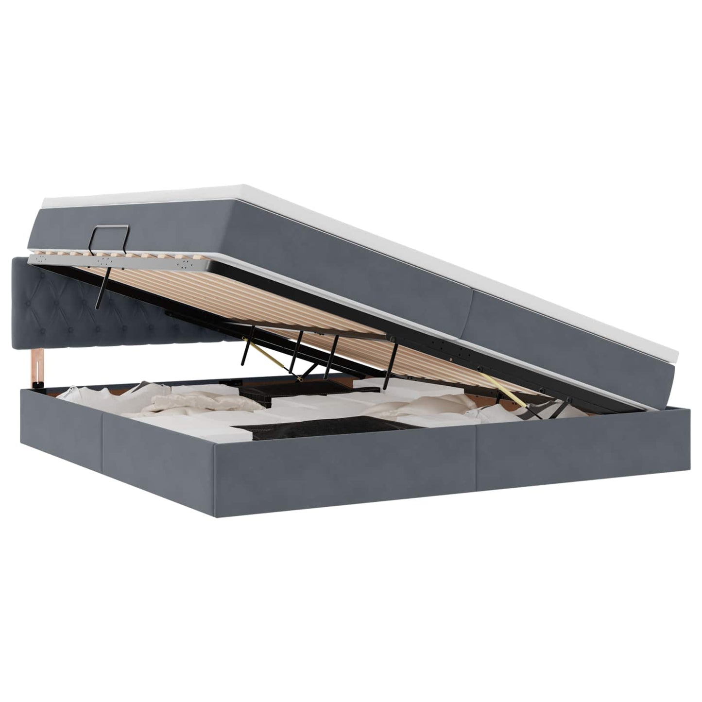 Letto con contenitore e LED Grigio scuro 200 x 200 cm Velluto