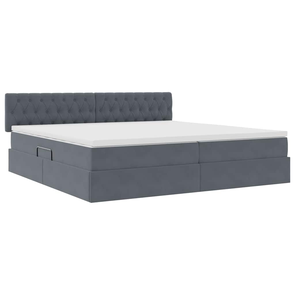 Letto con contenitore e LED Grigio scuro 200 x 200 cm Velluto