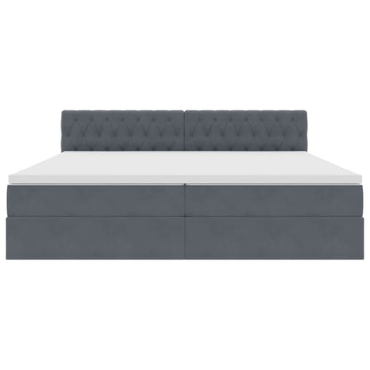 Letto con contenitore e LED Grigio scuro 200 x 200 cm Velluto