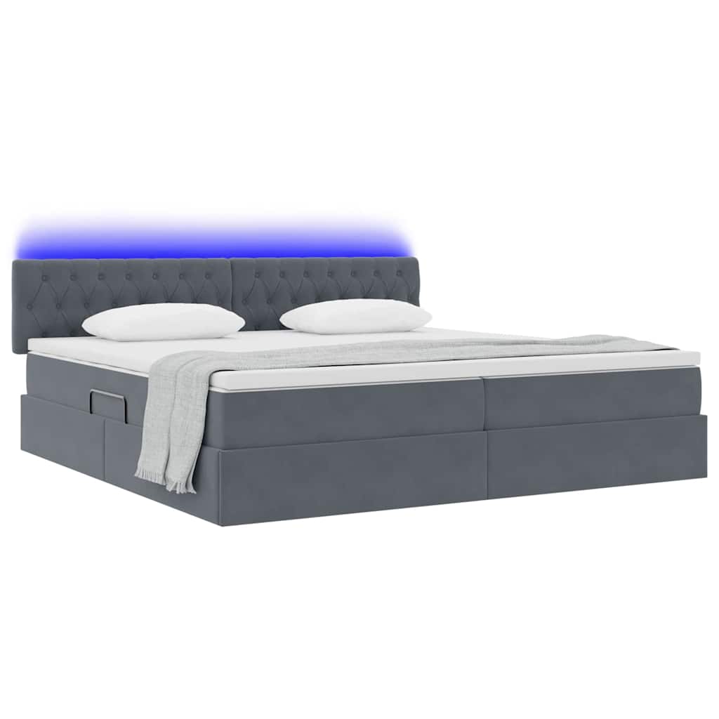 Letto con contenitore e LED Grigio scuro 200 x 200 cm Velluto