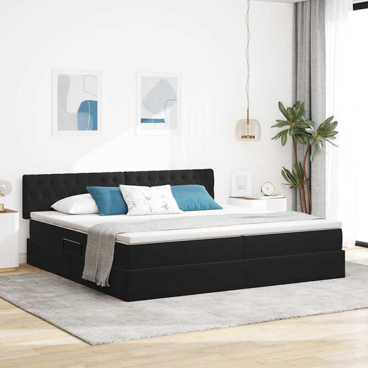 Letto con contenitore LED e materasso Nero 200 x 200 cm Velluto | homemem39