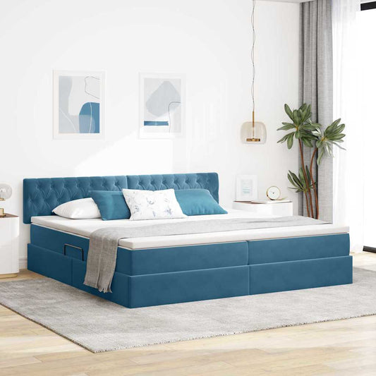 Letto con contenitore LED e materasso Blu Scuro 200 x 200 cm | homemem39
