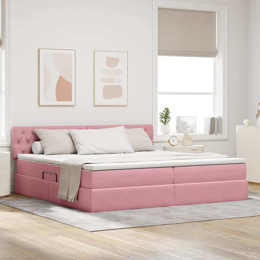 Letto con contenitore LED e materasso Rosa 200 x 200 cm Velluto | homemem39