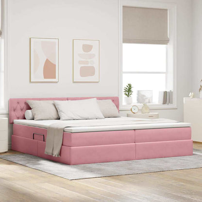 Letto con contenitore e LED Rosa 200 x 200 cm Velluto