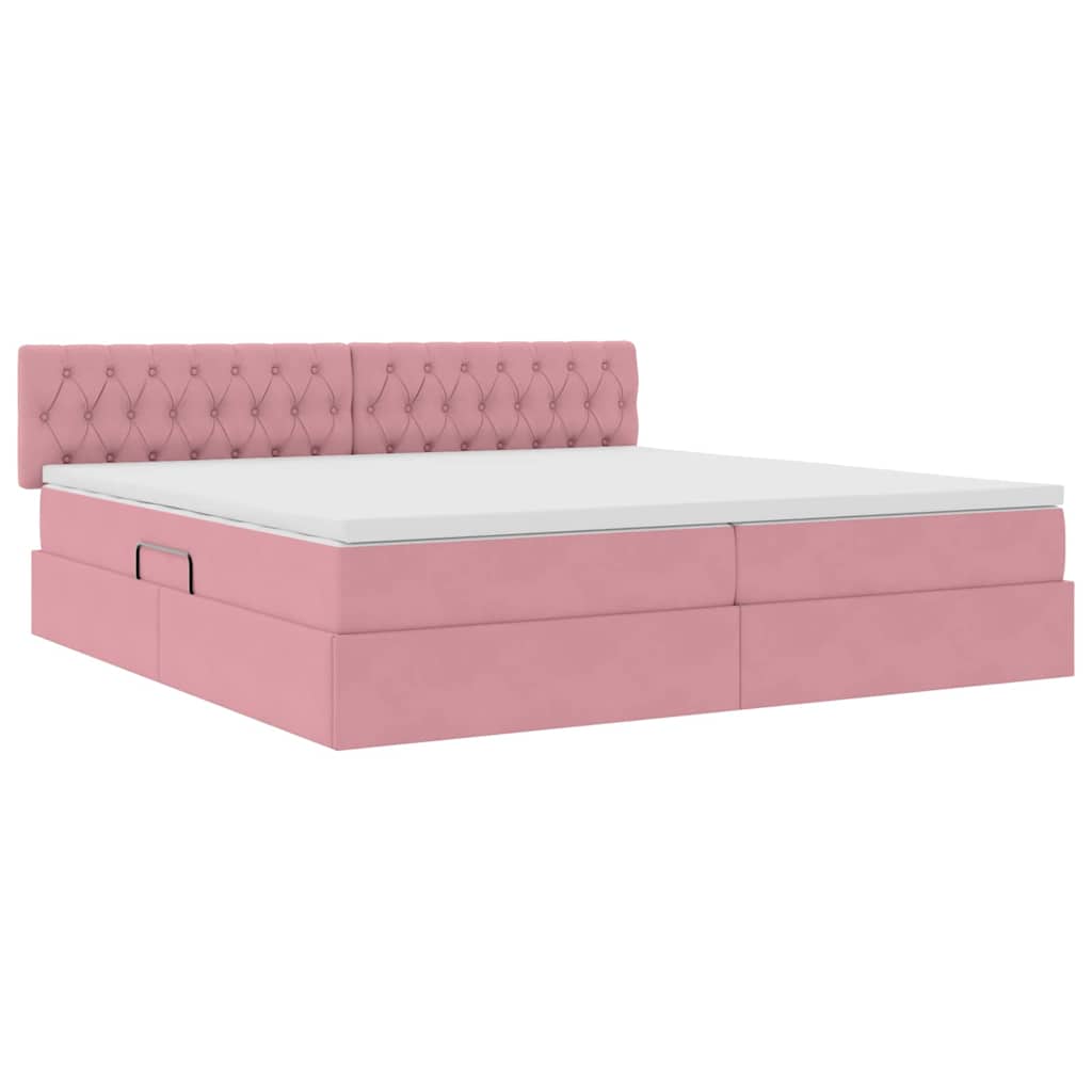 Letto con contenitore e LED Rosa 200 x 200 cm Velluto