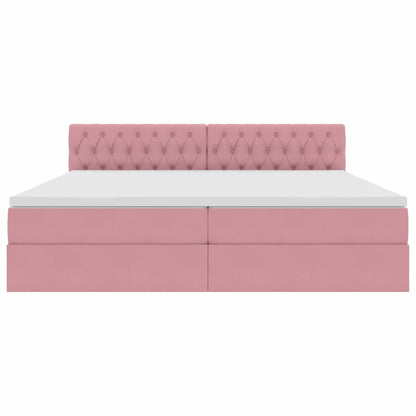 Letto con contenitore e LED Rosa 200 x 200 cm Velluto