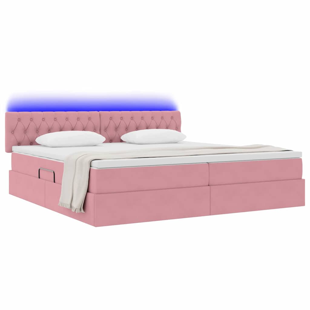 Letto con contenitore e LED Rosa 200 x 200 cm Velluto