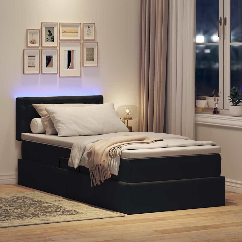 Letto con contenitore LED e materasso Nero 90 x 200 cm Velluto | homemem39
