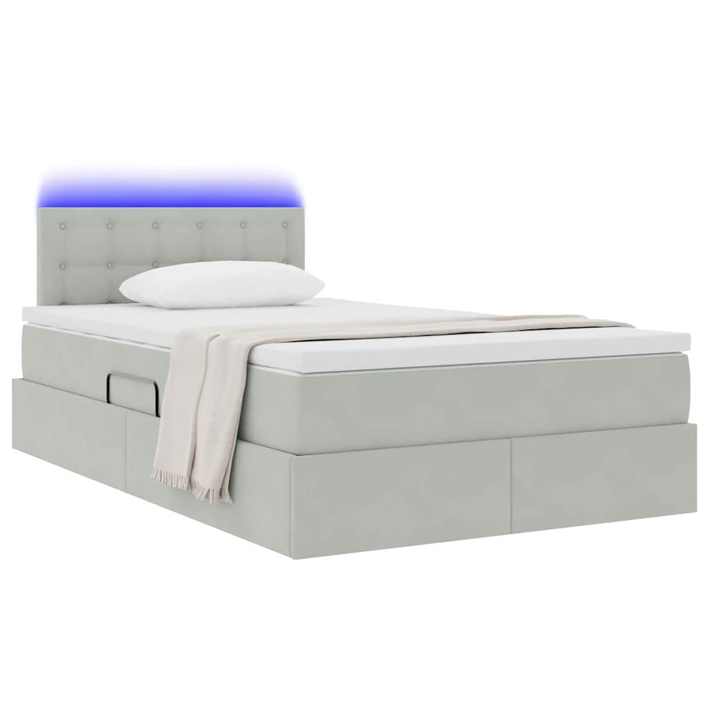 Letto con contenitore e LED Grigio chiaro 120 x 200 cm Velluto