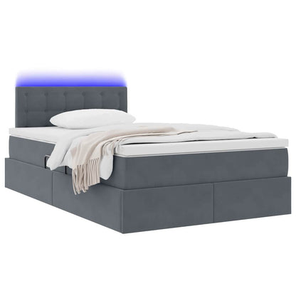Letto con contenitore e LED Grigio scuro 120 x 200 cm Velluto