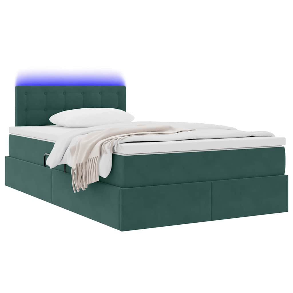Letto con contenitore e LED Verde Scuro 120 x 200 cm Velluto