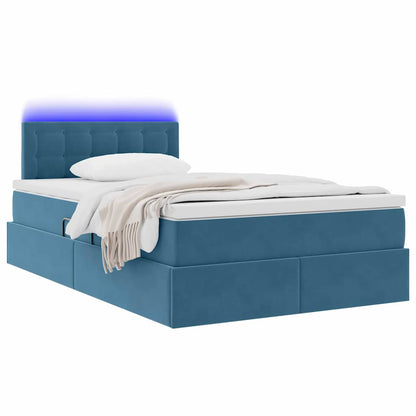 Letto con contenitore e LED Blu Scuro 120 x 200 cm Velluto