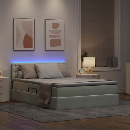 Letto con contenitore e LED Grigio chiaro 140 x 190 cm Velluto