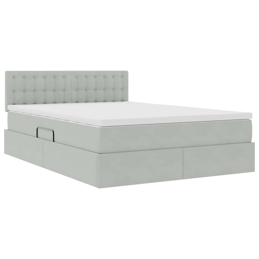 Letto con contenitore e LED Grigio chiaro 140 x 190 cm Velluto