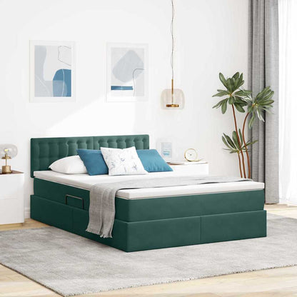 Letto con contenitore e LED Verde Scuro 140 x 190 cm Velluto
