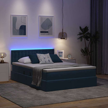 Letto con contenitore e LED Blu Scuro 140 x 190 cm Velluto