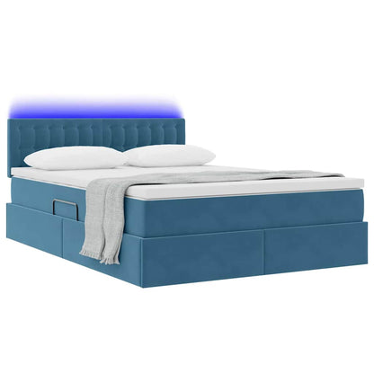 Letto con contenitore e LED Blu Scuro 140 x 190 cm Velluto