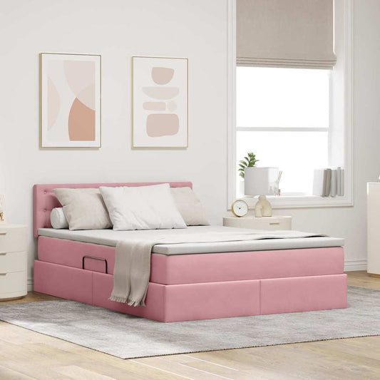 Letto con contenitore e LED Rosa 140 x 190 cm Velluto