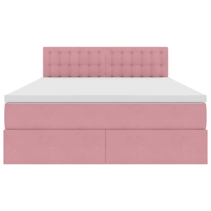 Letto con contenitore e LED Rosa 140 x 190 cm Velluto