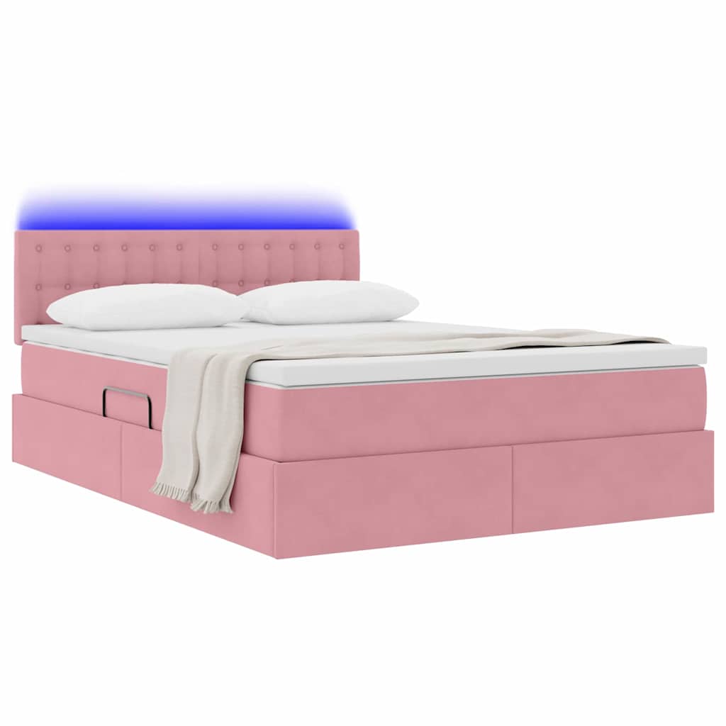 Letto con contenitore e LED Rosa 140 x 190 cm Velluto