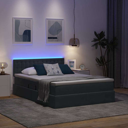Letto con contenitore e LED Grigio scuro 140 x 200 cm Velluto