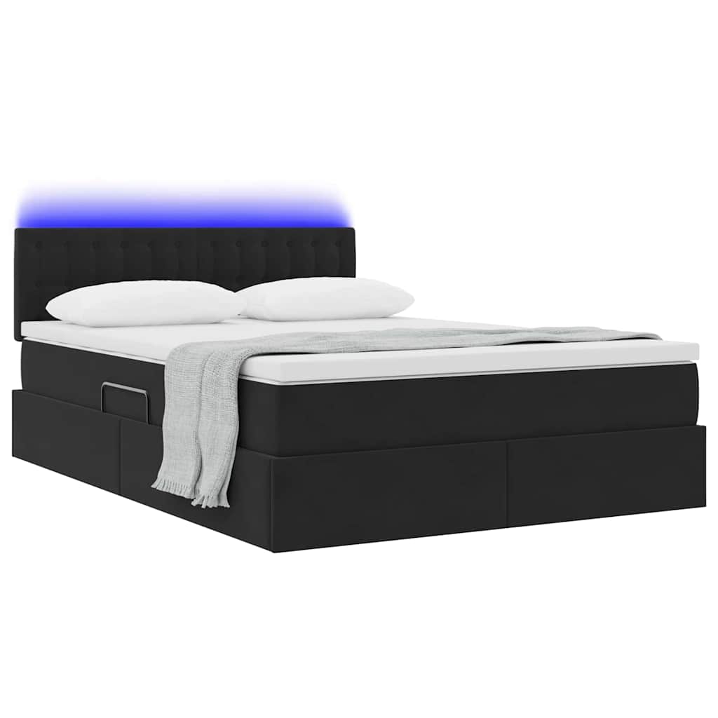 Letto con contenitore e LED Nero 140 x 200 cm Velluto