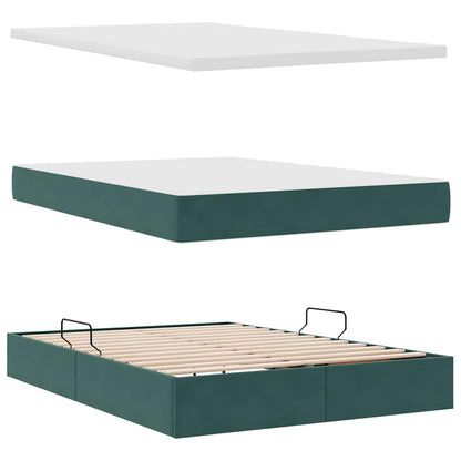 Letto con contenitore e LED Verde Scuro 140 x 200 cm Velluto