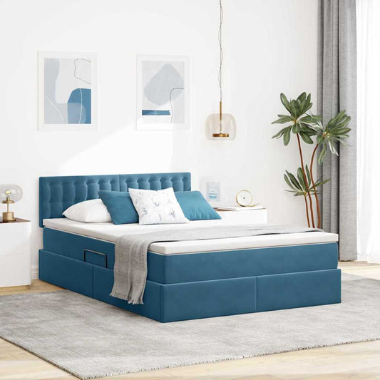 Letto con contenitore LED e materasso Blu Scuro 140 x 200 cm | homemem39