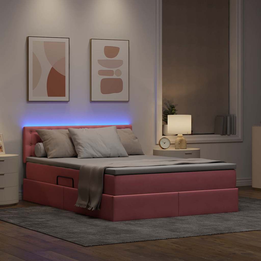 Letto con contenitore e LED Rosa 140 x 200 cm Velluto