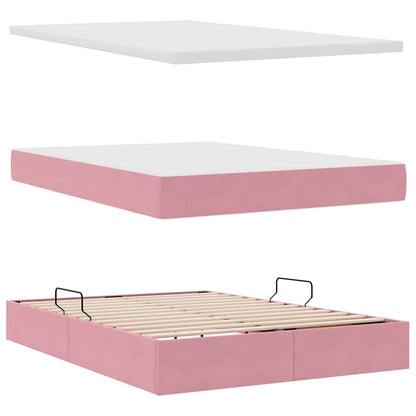 Letto con contenitore e LED Rosa 140 x 200 cm Velluto