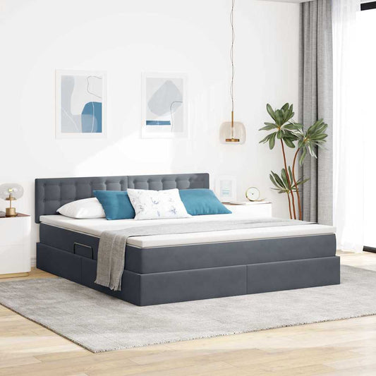 Letto con contenitore LED e materasso Grigio Scuro 160 x 200 cm | homemem39