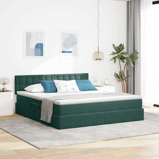 Letto con contenitore LED e materasso Verde Scuro 160 x 200 cm | homemem39