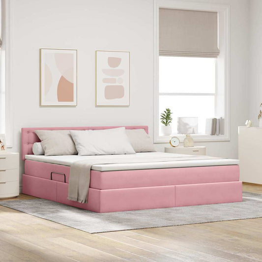 Letto con contenitore LED e materasso Rosa 160 x 200 cm Velluto | homemem39