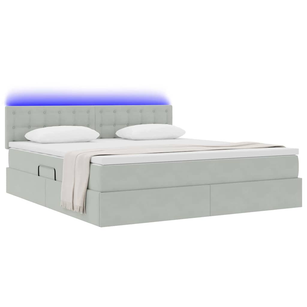 Letto con contenitore e LED Grigio chiaro 180 x 200 cm Velluto