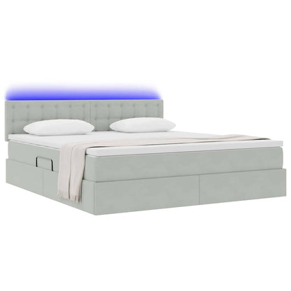 Letto con contenitore e LED Grigio chiaro 180 x 200 cm Velluto
